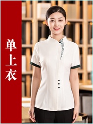 Hot selling  Hotel Waiter Men And Women Work Clothes Short-sleeved Summer Clothes Women Chinese Tea 