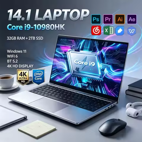 Intel i9-10980HK 14.1 Laptop,32GB RAM 2TB NVMe SSD,Win11 Pro,WiFi6 BT5.2 Screen,Thin Notebook for Ga