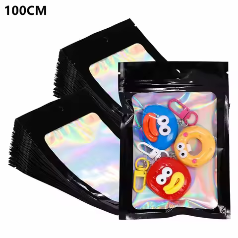 100Pcs Mylar Bags Clear Resealable Mylar Holographic Bags Packaging Bags Sealable Bag Foil Pouch Bag