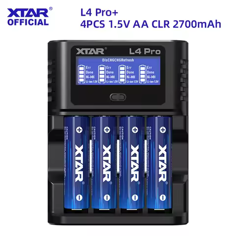XTAR L4 Pro Smart Charger+4PCS 1.5V AA CLR 4300 2700mAh Rechargeable Constant Voltage Output & Linea