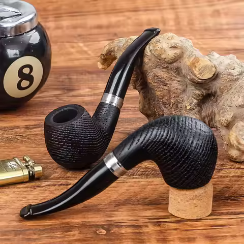 Bent Oak Tobacco Pipe 9mm Charcoal Filter Classic Design Portable Durable
