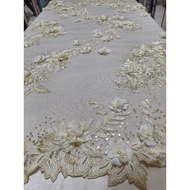 Floating Lace Fabric With Pearl Embroidery And Sequins Very Beautiful Bouquet Pattern Width 52 Inche