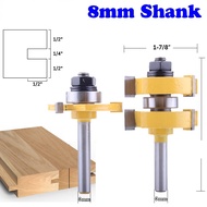 2PCS/Set Tongue & Groove Shanks 1/4" 8 Mm Mata Profil Router Sambungan Panel Kayu As 8mm x 1/4 Inch 