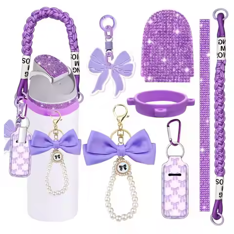 Accessories Bundle for Owala 24 oz 32 oz 40 oz Tumblers – Handle Strap, Silicone Ring, Charms & Stic