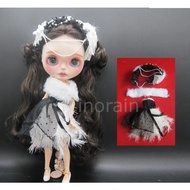 Doll Clothes 12" Blythe Doll ob24 Obitsu Clothes Set Black White Dress Outfit Set