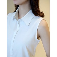 sleeveless blouse Baju putih tanpa lengan wanita kolar palsu musim luruh dan musim sejuk pakaian pro