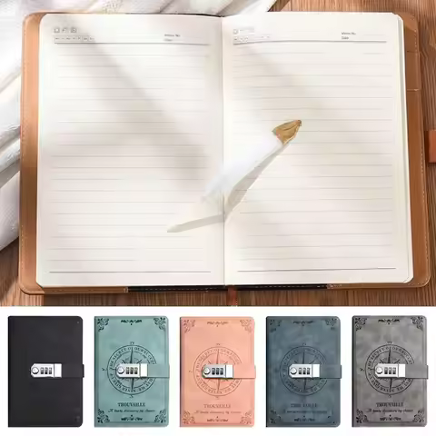 Creative With Password Lock Password Notebook 200-Page A5 Notepad Smooth Writing Retro Diary Noteboo