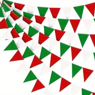 Red White Green Party Bunting 33ft Plastic Flags for Christmas Mexican Fiesta | Bulk Stadium Wedding