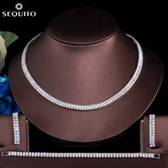 SEQUITO Gorgeous Top Quality CZ Zirconia White Gold Plated Sparkly Link Necklace Earrings Bracelet S