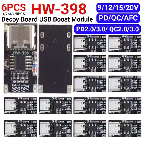 1-6PCS PD/QC/AFC Type-C Decoy Board USB Boost Module 9V 12V 15V 20V Charging Voltage Protocol Trigge