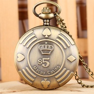Steampunk Crown Design MACAU CASINO Unisex Quartz Pocket Watch Necklace Chain Gift