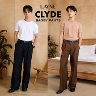 LAYNE กางเกงขายาวสแล็ค ทรงกระบอกใหญ่ รุ่น CLYDE กางเกงสแล็คผู้ชายทรงหลวม Mens Baggy Trousers Retro s