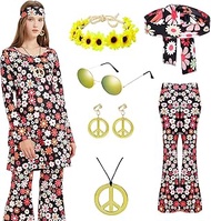 70s hippie clothing women's set, hit outfit includes dress, trousers, hippie accessories, 60s 70e re