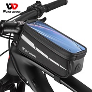 WEST BIKING Waterproof Bike Bag 7 Inch Touch Screen Phone Bag Frame Front Tube Bike Bag Mountain Bike Road Bike Accessories