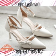 JF4 White high heels one word buckle niche shoes French pointed toe stiletto bridesmaid shoes women
