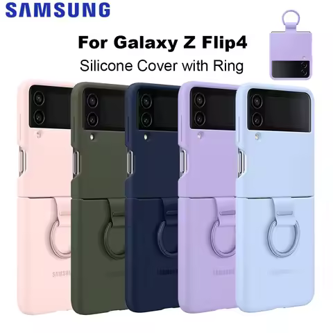 Original For Samsung Galaxy Z Flip4 Silicone Cover with Ring For Galaxy Z Flip 4 Silicone Cover Full