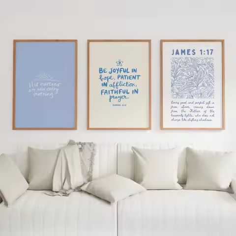 Christian Blue Bible Verse Jesus Wall Art Print Canvas Painting Poster Picture For Living Room,Bedro