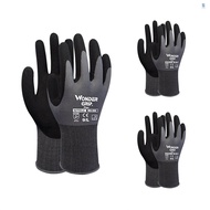 3-Pairs Nitrile Impregnated Work Gloves Safety Gloves for Gardening Maintenance Warehouse for Men and Women (Black Gray L)