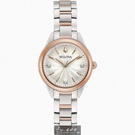 BULOVA手錶，編號BU00002，28mm玫瑰金圓形精鋼錶殼，白色簡約， 中三針顯示錶面，金銀相間精鋼錶帶款_廠商直送