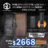 Philips Digital Lock Bundle Package with 3x7ft Solid Laminated Main Door and Mild Steel Gate 9300 + 5100-K