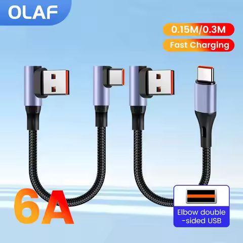 0.15M/0.3M Double Elbow Short Cable 6A USB C To Type C Fast Charging Cable for iphone 15 16 Samsung 