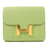 HERMES Epsom皮革Constance Slim金扣錢包Vert Criquet