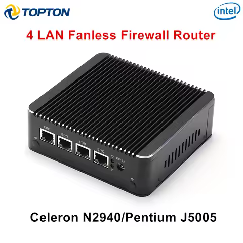 Topton 4 LAN Fanless Firewall Mini PC Intel Celeron N2940 Pentium J5005 4 Core Soft Router Industria