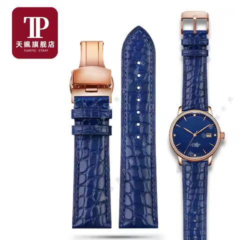 Blue crocodile leather watch strap suitable for Casio Rolex Tissot watch leather strap men's watch c
