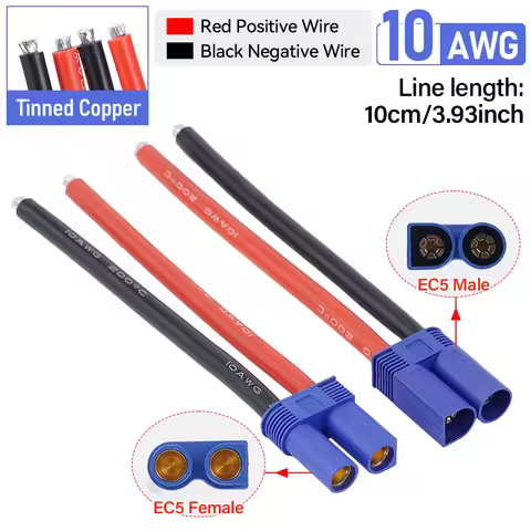 EC5 Male/Female Plug Jack Wire Connector Battery Connector Cable 10AWG Silicone Cable for Car RC Bat