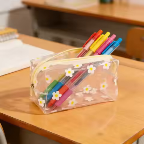 Inside style daisy storage makeup bag, stationery bag, transparent PVC large capacity, portable for 