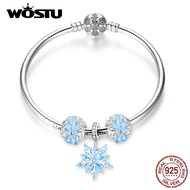 WOSTU 100% Real 925 Sterling Silver White Snow Beads Charms Original Bracelet &amp; Bangle Fine Jewelry Gift For Women
