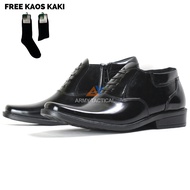 [FREE SOCKS] PDH 02 Polri Satpam Security Police Office Work Shoes Oxford Black Glossy Men's Zipper 