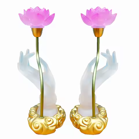 2-Pack Zen Style Seven Color Gradient Resin Buddha Lamp with Crystal Lotus LED Table Lamp A Pair of 