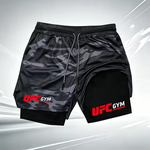 Summer men's UFC GYM 2-in-1 compression shorts, quick drying, breathable running, gym training short