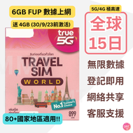 TrueMove H - 全球80+國家【15日 6GB FUP】5G/4G 極高速 無限數據卡 上網卡 電話卡 旅行電話咭 Data Sim咭(土耳其，印度，阿聯酋，巴基斯坦）