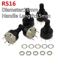1PCS RS16 Plastic16MM Rotary Band Switch 2 Pole 3 4 Position 1 Pole 5 6 8 Position Handle 15MM Axis 