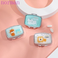 NORMAN Mini Pill Case, Cute Waterproof Cartoon Animals Jewelry Box, Square with HD Mirror Multifunctional 2 Grid Storage Box Medicine
