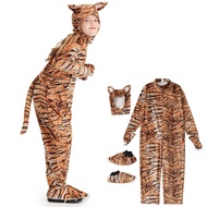 Kids Tiger Costume Halloween Animal Cosplay Jumpsuit With Headwear Shoes Cover Childrens Party Stage