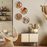 [ikn] 4Pcs Wooden Wall Bohemian Wall Art Farmhouse Bohemian Country Yard Decoration Round Shape Wall