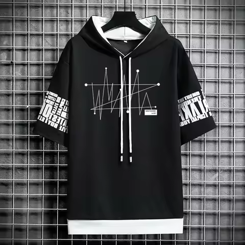 T Shirt for Men Clothing Oversized Streetwear Hoodies Korea 반팔티 Casual Hat T-shirt Print Graphic Tsh