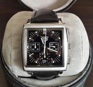 TAG HEUER MONACO, AUTOMATIC, CHRONOGRAPH, BLACK LEATHER STRAP
