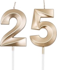 Champagne Gold 25th & 52nd Birthday Candles for Cakes, Number 25 52 Candle Cake Cupcake Topper for B