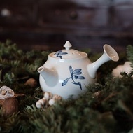 【日本古美術】平安春峰 蘭草紋 白瓷急須 側把壺 茶壺