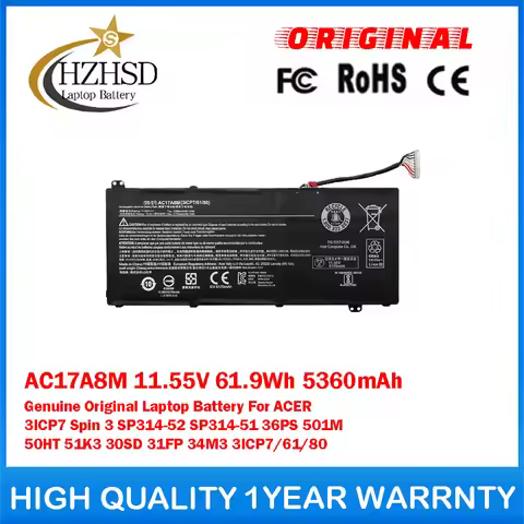 AC17A8M 11.55V 61.9Wh 5360mAh Genuine Original Laptop Battery For ACER 3ICP7 Spin 3 SP314-52 SP314-5