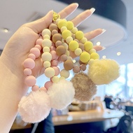 keychain cute plushie keychain Warna gula-gula kreatif bola bulu manik-manik rantai gantungan kunci 