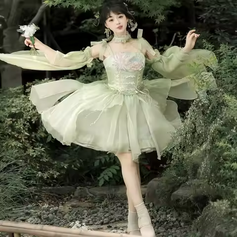 Original Sweet Lolita Chinese Style Han Elements Lolita Strap Dress Japanese Kawaii Dress Hanfu Perf