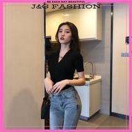 JG V-neck sexy deep V-neck short-sleeved slim slimming T-shirt bottoming shirt top V领性感深V领短袖修身显瘦T恤打底
