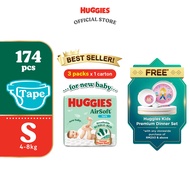 HUGGIES AirSoft Diapers for Newborn Baby S58 (3 packs) Breathable and Soft diaper