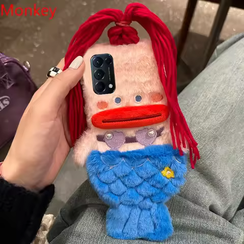 3D Cute Plush Mermaid Girls Gift Phone Case For OPPO Reno 11 10 8 8Z 8T Realme C67 C55 C53 C35 A98 A