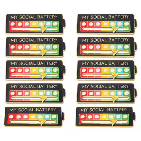 Enamel Pin Social Battery Brooch Mood Change Brooch Lightning Sliding My Battery Brooch Creative Acc